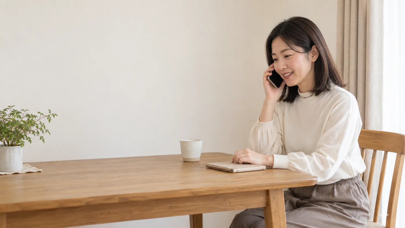 初めての利用に向けて電話で質問する女性のお客様のイメージ