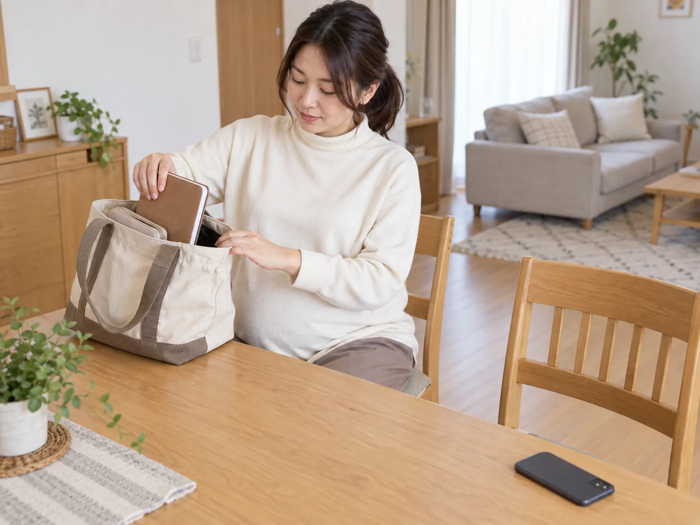 出張相談に向け、自宅のテーブルを片付ける女性のイメージ