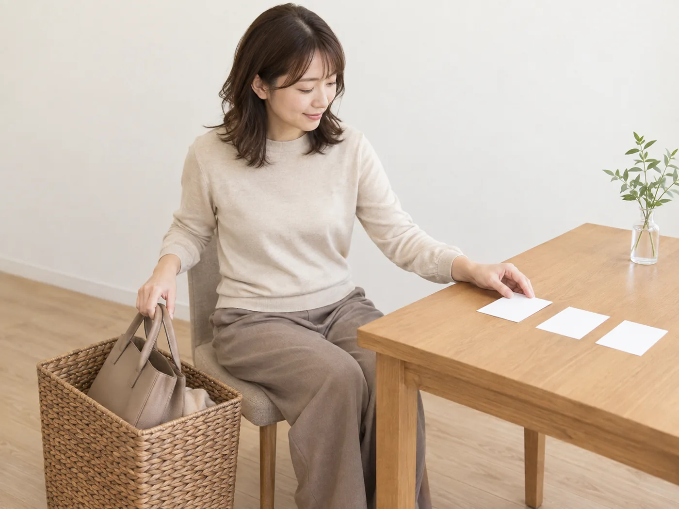 来店後に静かな過ごし方をカードで選ぶ女性のイメージ