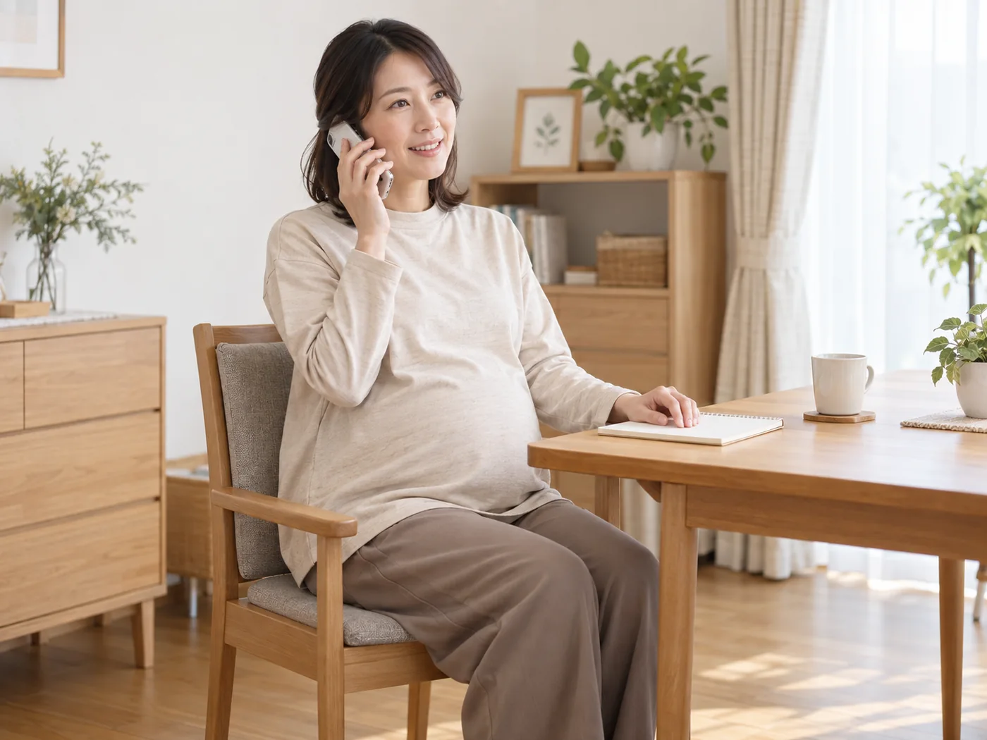 妊娠中の利用について電話で事前相談する女性のイメージ