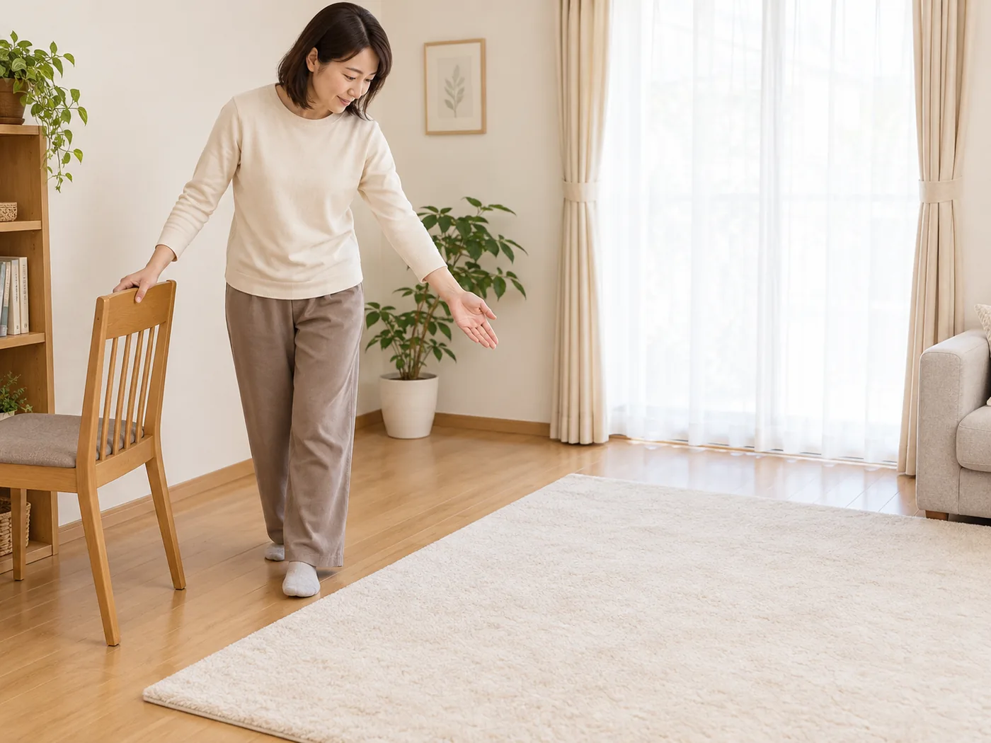 自宅で施術を受ける場所を確認する女性のイメージ