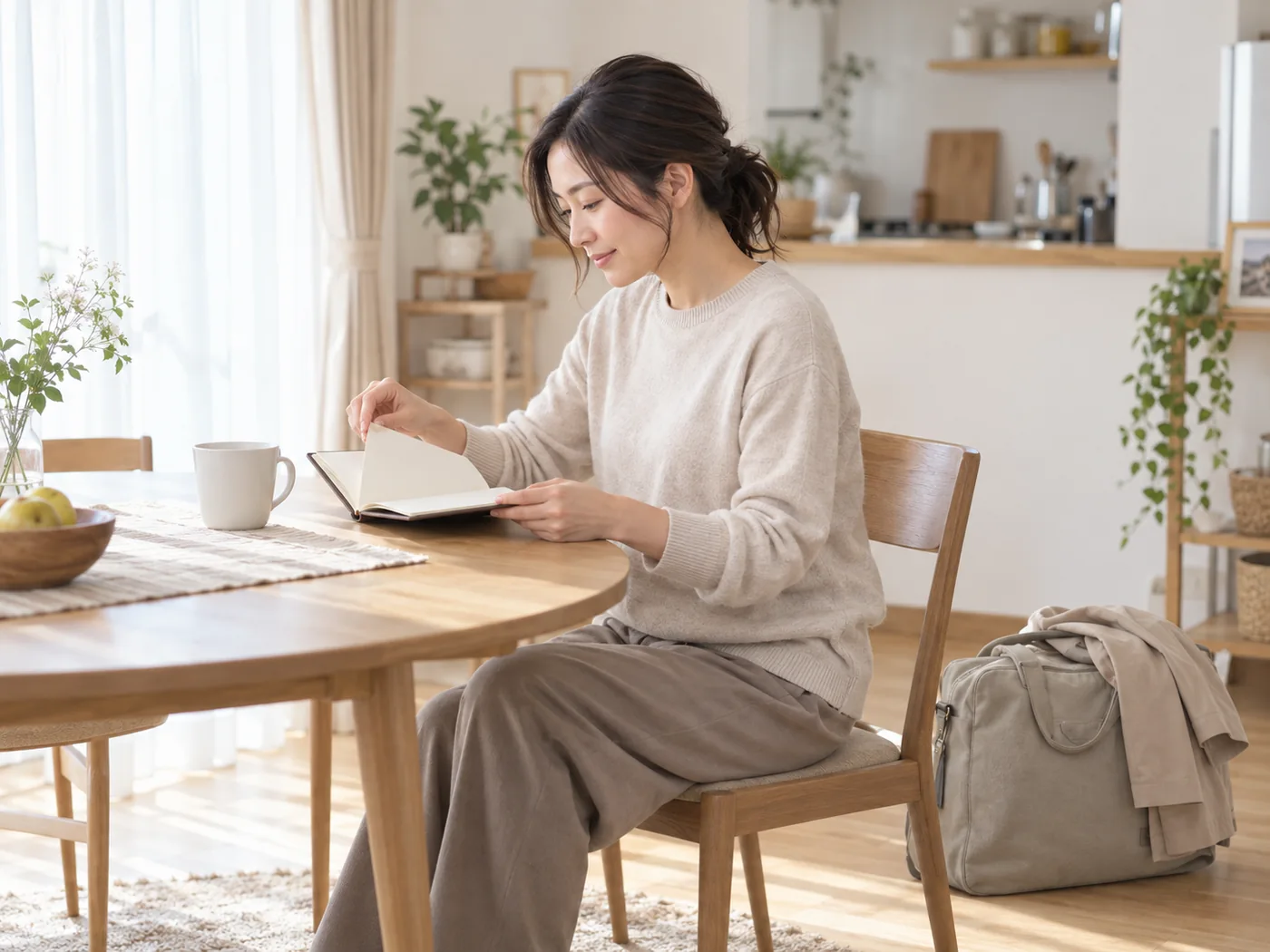 帰宅後の休息の予定を確認する女性のイメージ