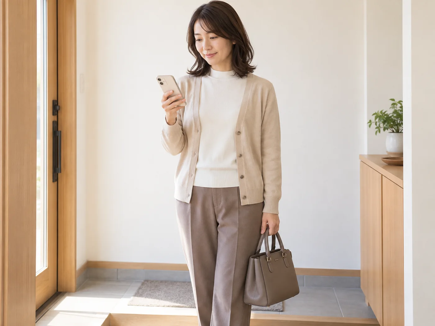 来店前にスマートフォンで場所を確認する女性の手元のイメージ