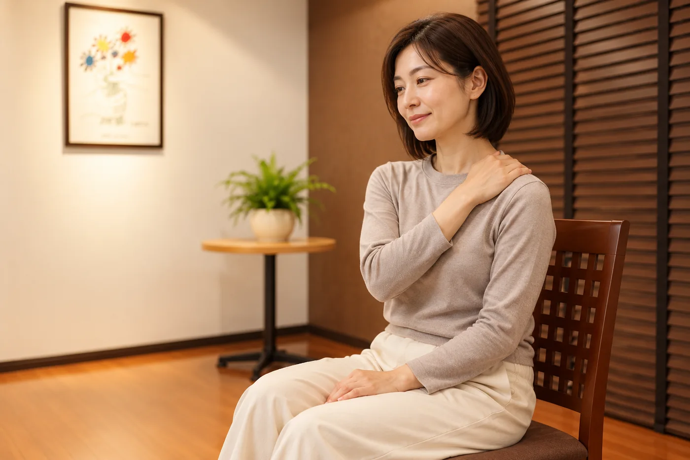 施術後に着衣のまま穏やかに過ごす女性のイメージ