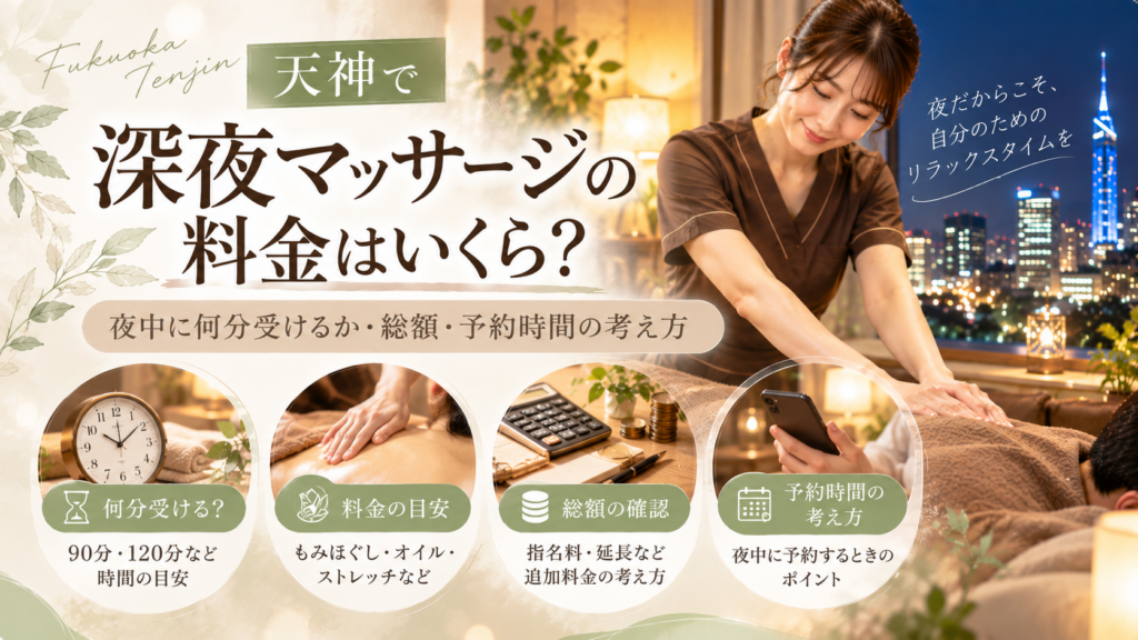 天神で深夜マッサージの料金はいくら？夜中に何分受けるか・総額・予約時間の考え方