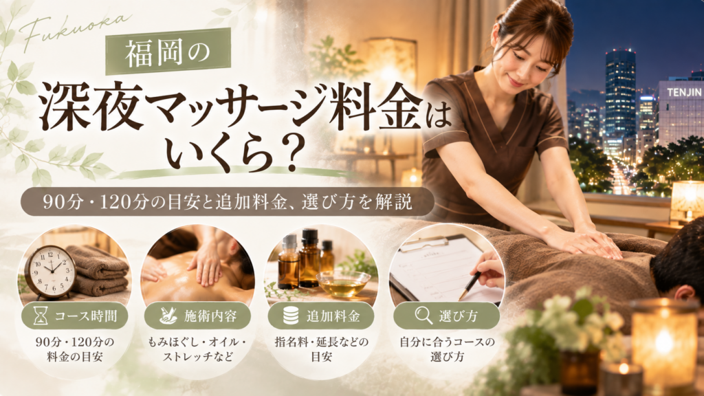 福岡の深夜マッサージ料金はいくら？90分・120分の目安と追加料金、選び方を解説