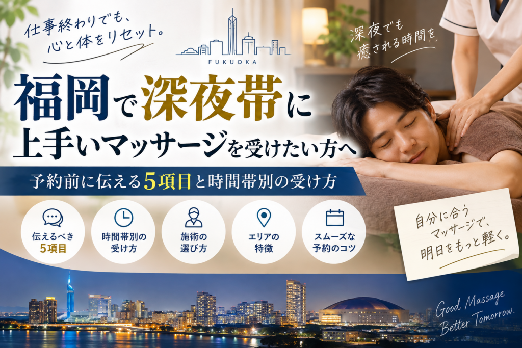 福岡で深夜帯に上手いマッサージを受けたい方へ｜予約前に伝える5項目と時間帯別の受け方