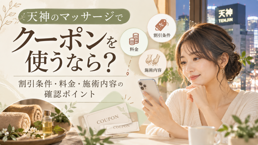 天神のマッサージでクーポンを使うなら？割引条件・料金・施術内容の確認ポイント