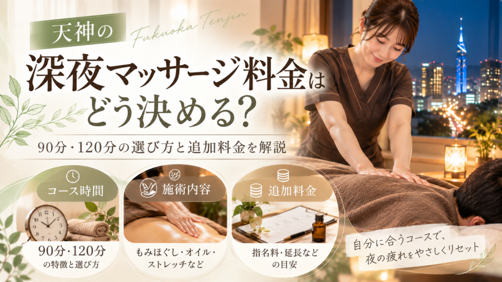 天神の深夜マッサージ料金はどう決める？90分・120分の選び方と追加料金を解説