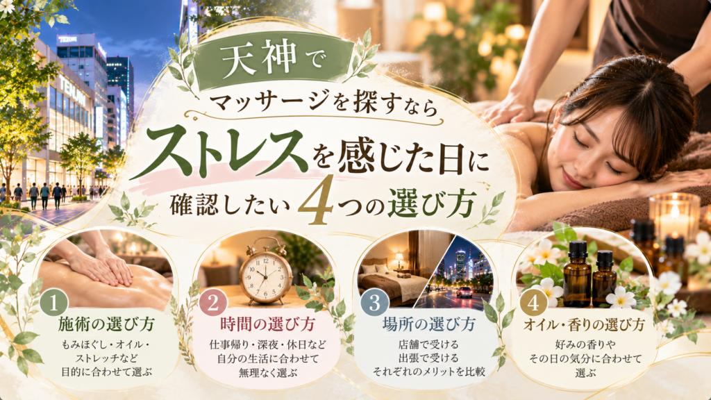 天神でマッサージを探すなら｜ストレスを感じた日に確認したい4つの選び方