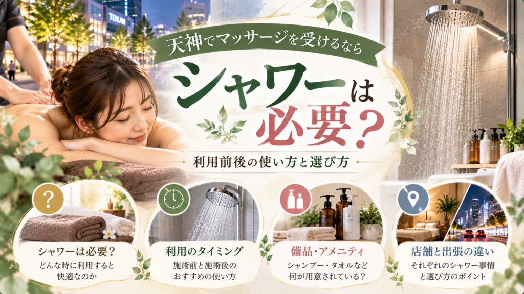 天神でマッサージを受けるならシャワーは必要？利用前後の使い方と選び方