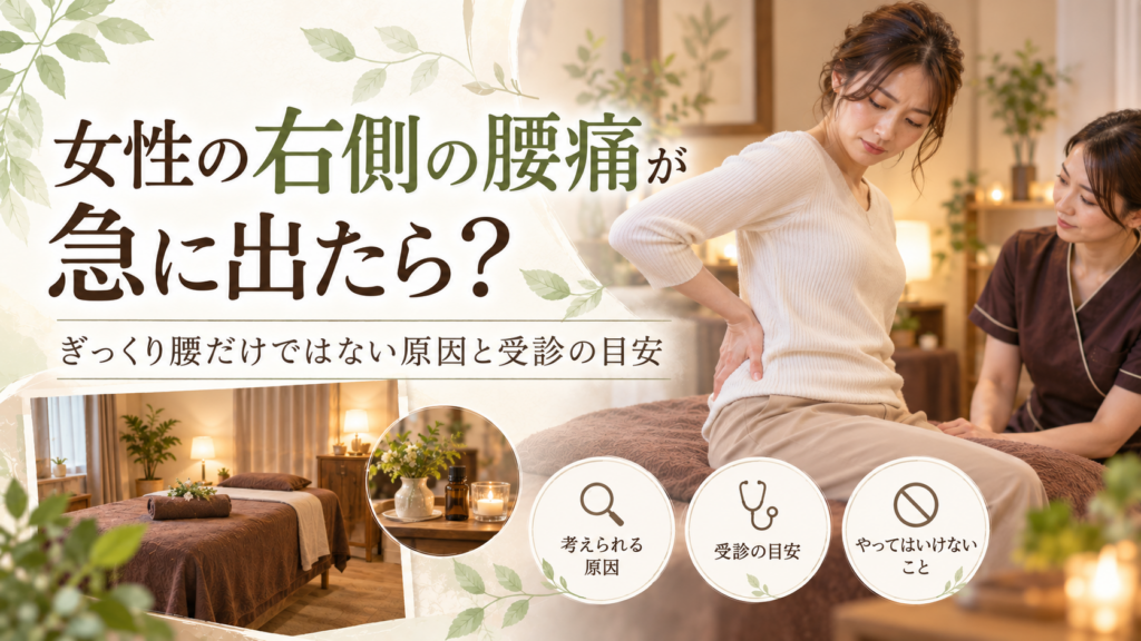 女性の右側の腰痛が急に出たら？ぎっくり腰だけではない原因と受診の目安
